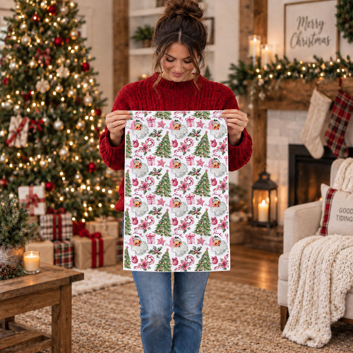 Pretty in Pinkmas Christmas Kitchen Tea Towel Pink Holiday Decor Great Gift Idea