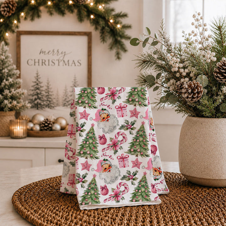 Pretty in Pinkmas Christmas Kitchen Tea Towel Pink Holiday Decor Great Gift Idea