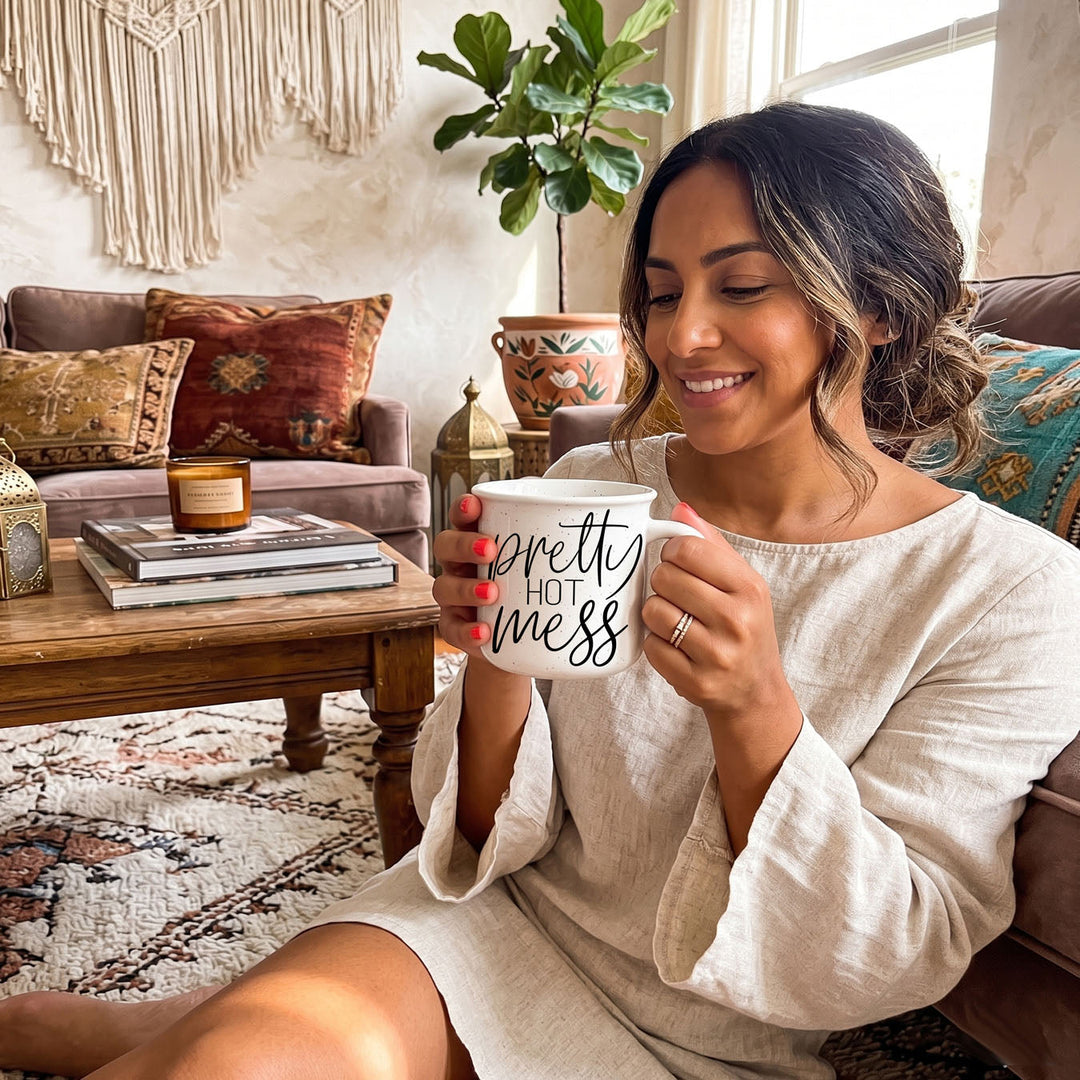 Pretty Hot Mess Ceramic Coffee Mug 14oz Double Sided Fun Gift for Coffee Lovers