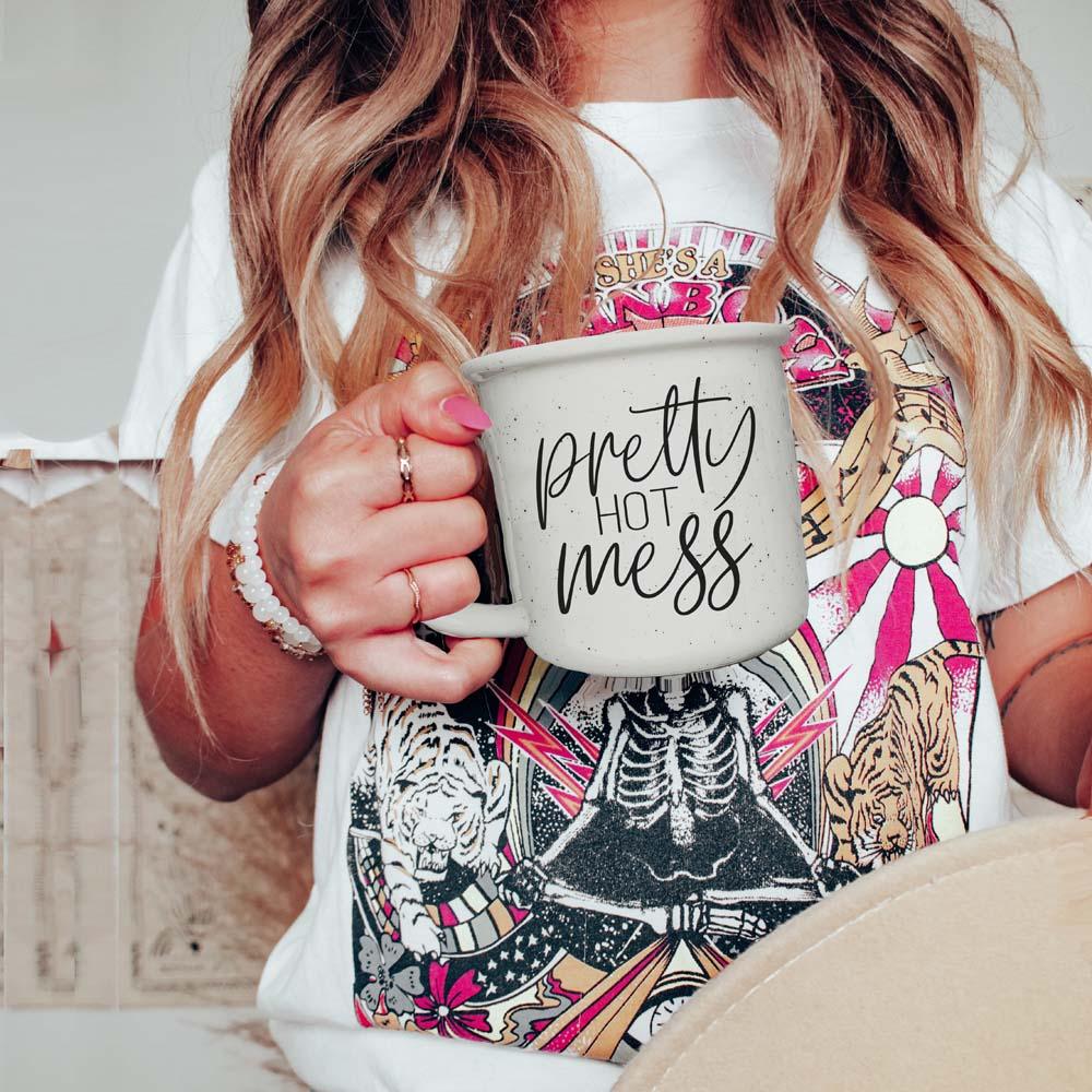 Pretty Hot Mess Ceramic Coffee Mug 14oz Double Sided Fun Gift for Coffee Lovers