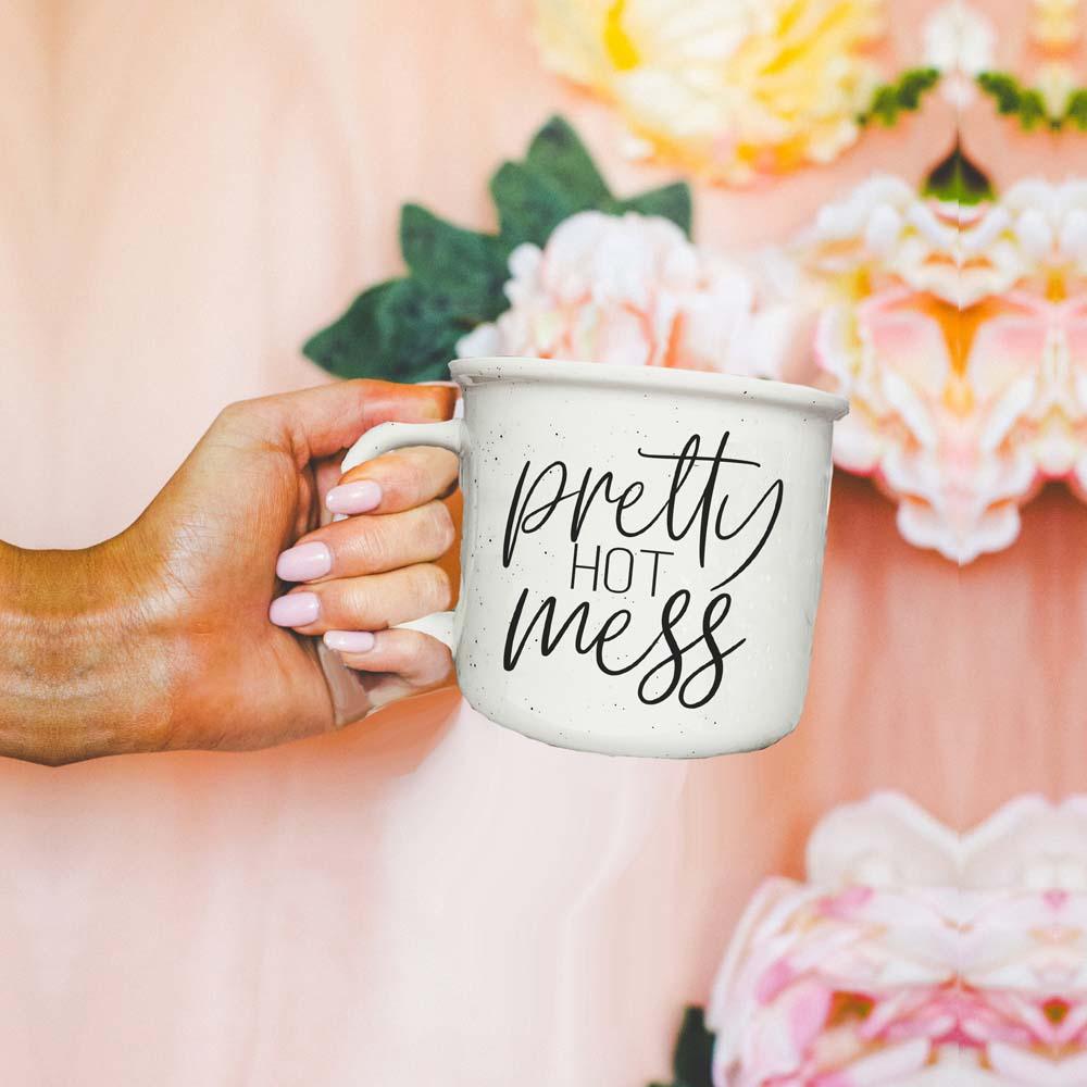 Pretty Hot Mess Ceramic Coffee Mug 14oz Double Sided Fun Gift for Coffee Lovers