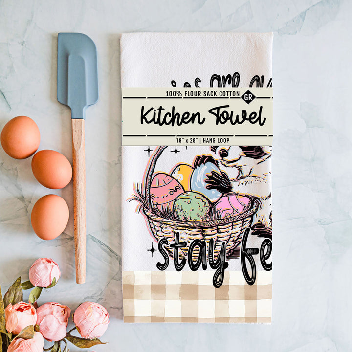 Stay Feral Raccoon Kitchen Tea Towel Funny Easter Fun Gift for Family &amp; Friends