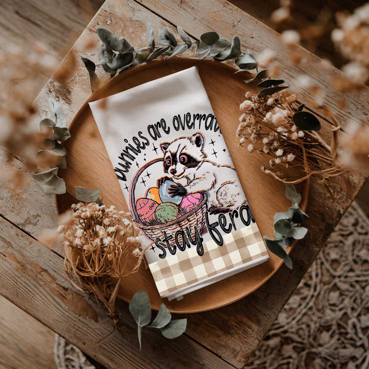 Stay Feral Raccoon Kitchen Tea Towel Funny Easter Fun Gift for Family &amp; Friends