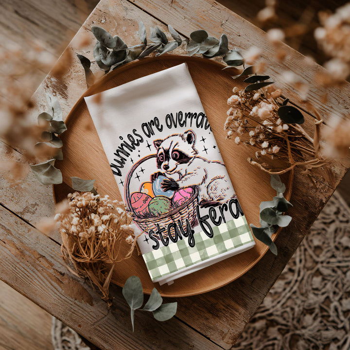 Stay Feral Raccoon Kitchen Tea Towel Funny Easter Fun Gift for Family &amp; Friends