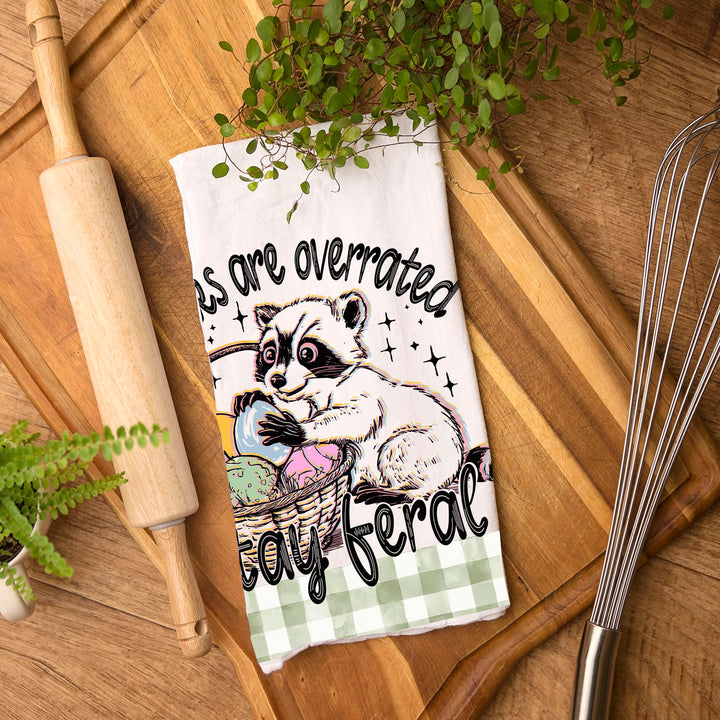 Stay Feral Raccoon Kitchen Tea Towel Funny Easter Fun Gift for Family &amp; Friends