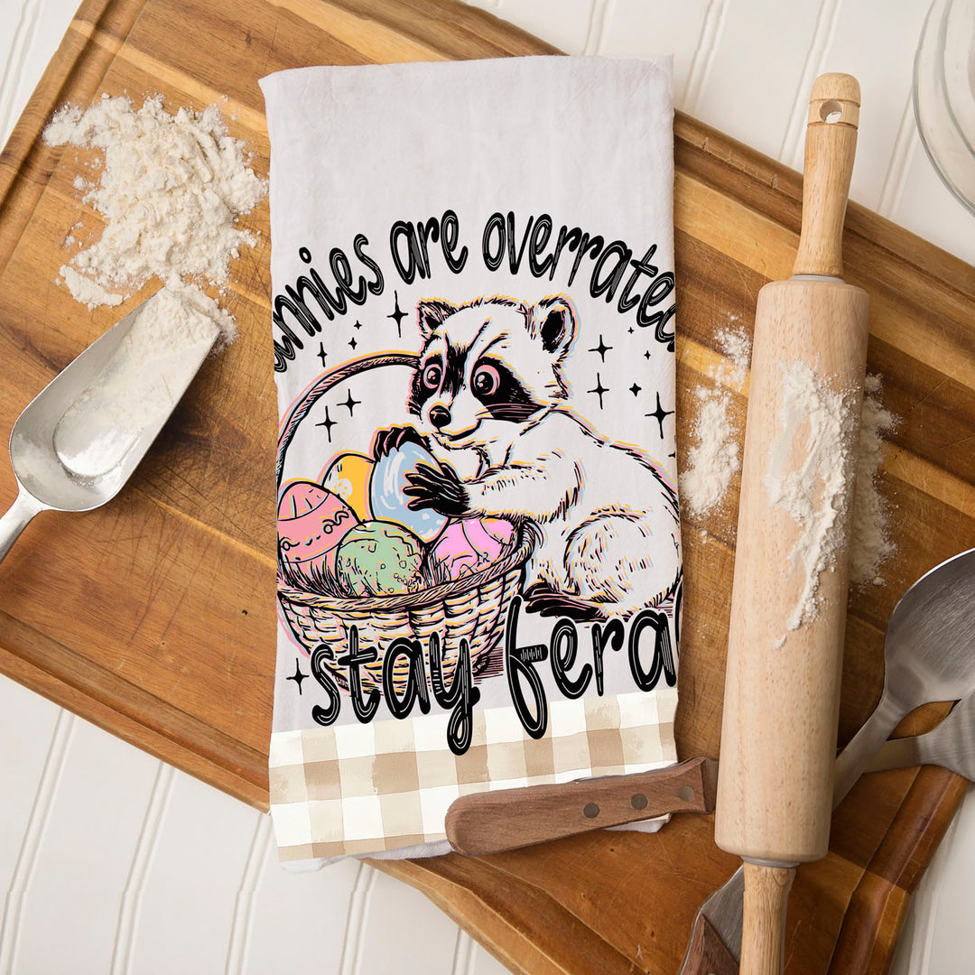 Stay Feral Raccoon Kitchen Tea Towel Funny Easter Fun Gift for Family &amp; Friends
