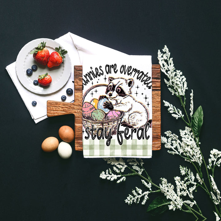 Stay Feral Raccoon Kitchen Tea Towel Funny Easter Fun Gift for Family &amp; Friends