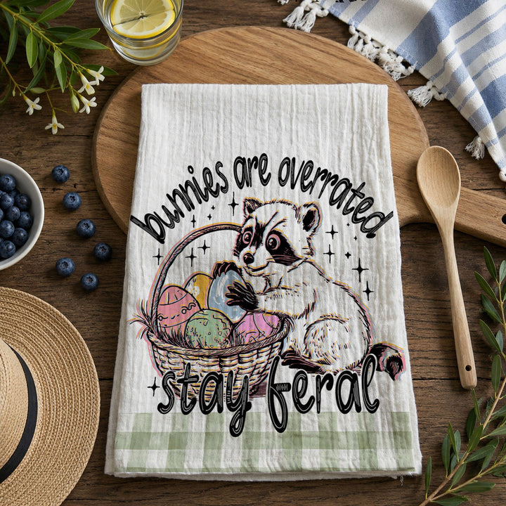 Stay Feral Raccoon Kitchen Tea Towel Funny Easter Fun Gift for Family &amp; Friends