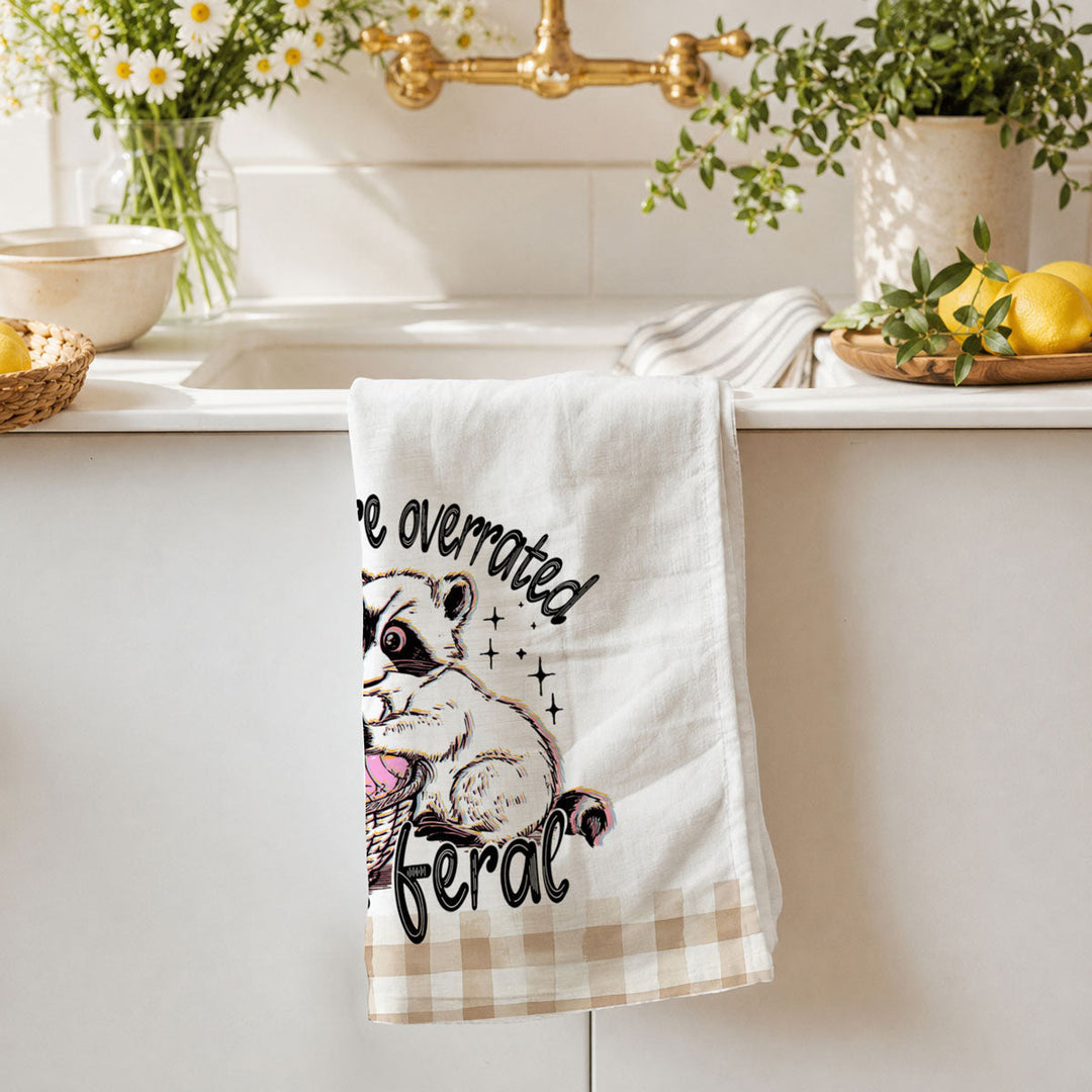 Stay Feral Raccoon Kitchen Tea Towel Funny Easter Fun Gift for Family &amp; Friends