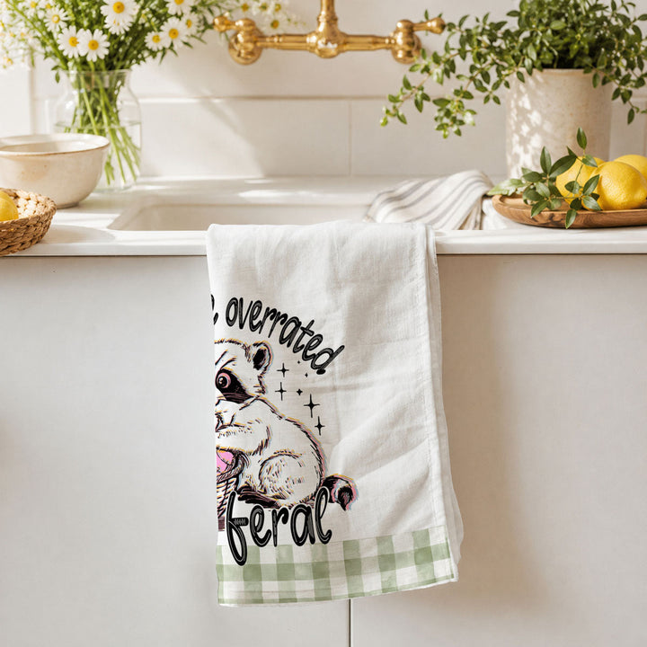 Stay Feral Raccoon Kitchen Tea Towel Funny Easter Fun Gift for Family &amp; Friends