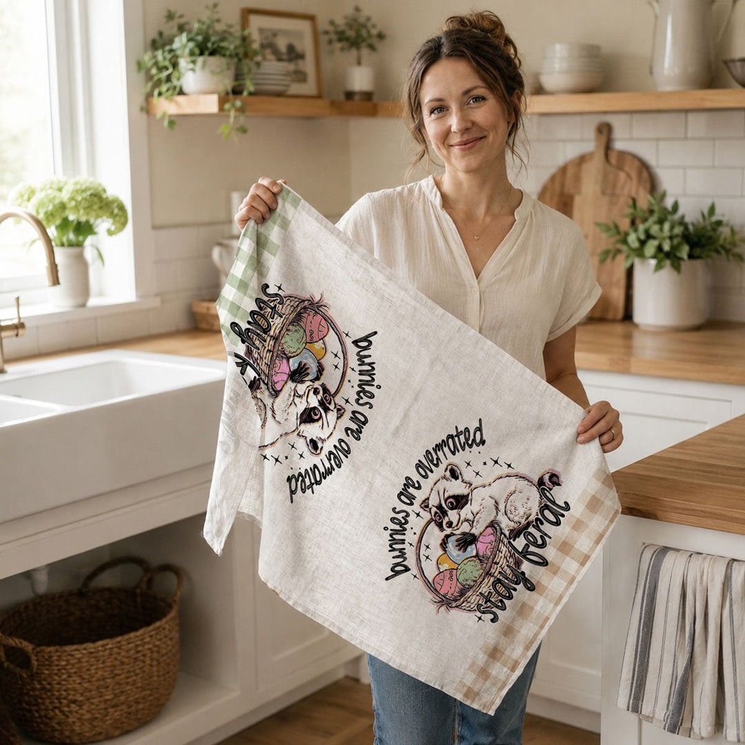 Stay Feral Raccoon Kitchen Tea Towel Funny Easter Fun Gift for Family &amp; Friends