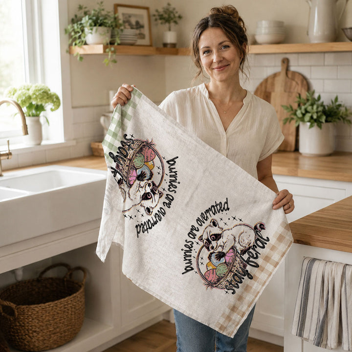 Stay Feral Raccoon Kitchen Tea Towel Funny Easter Fun Gift for Family &amp; Friends