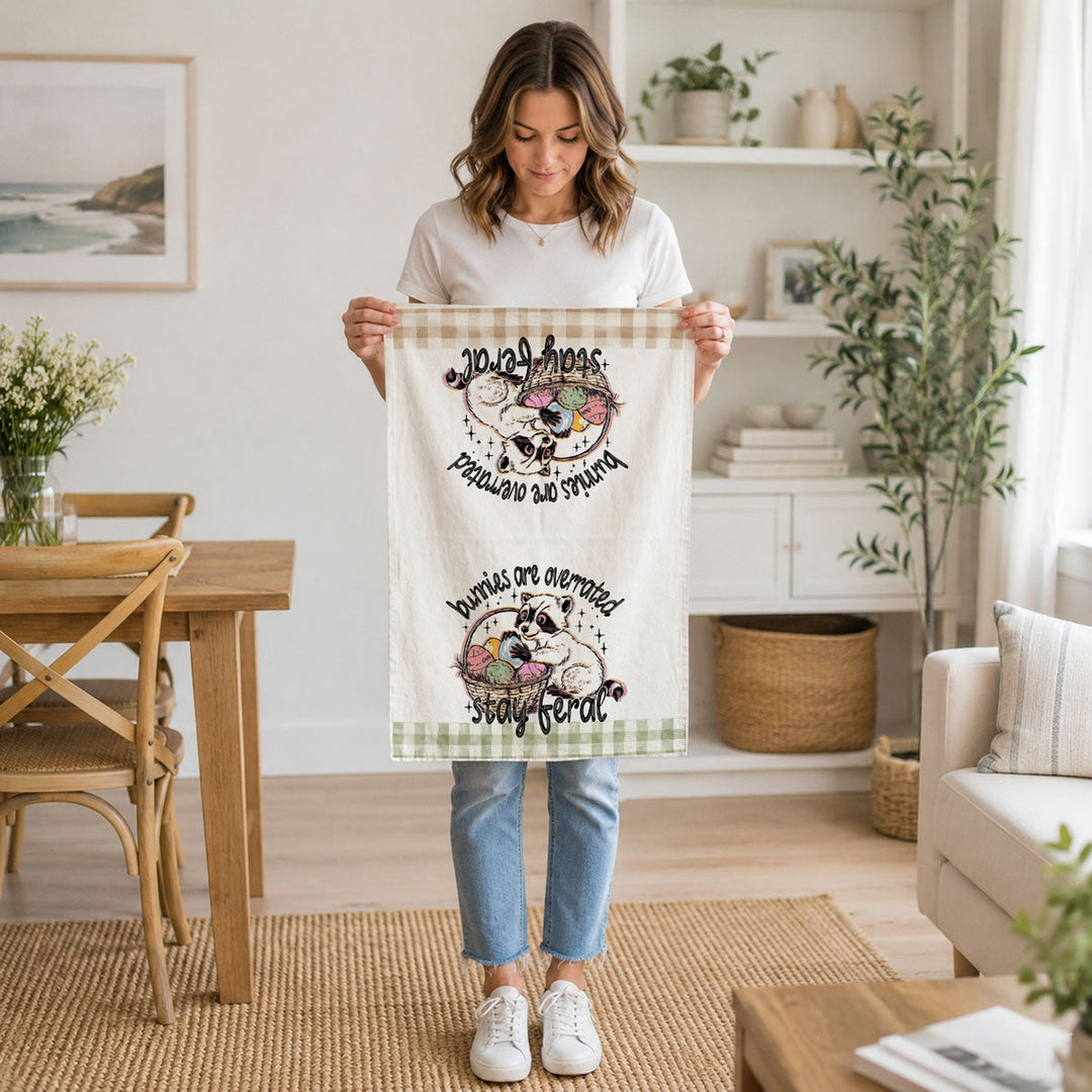 Stay Feral Raccoon Kitchen Tea Towel Funny Easter Fun Gift for Family &amp; Friends