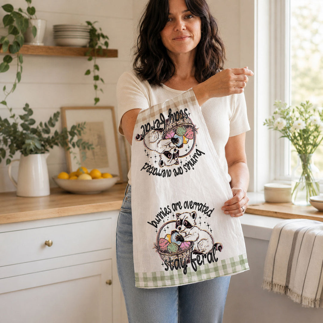 Stay Feral Raccoon Kitchen Tea Towel Funny Easter Fun Gift for Family &amp; Friends
