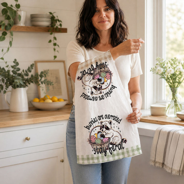 Stay Feral Raccoon Kitchen Tea Towel Funny Easter Fun Gift for Family &amp; Friends