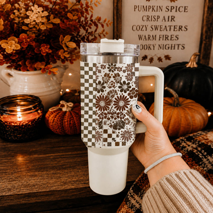 Retro Ghost Skull Tumbler 40oz Halloween Handle Lid Straw Great Gift for Friends