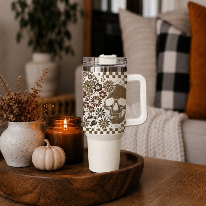 Retro Ghost Skull Tumbler 40oz Halloween Handle Lid Straw Great Gift for Friends
