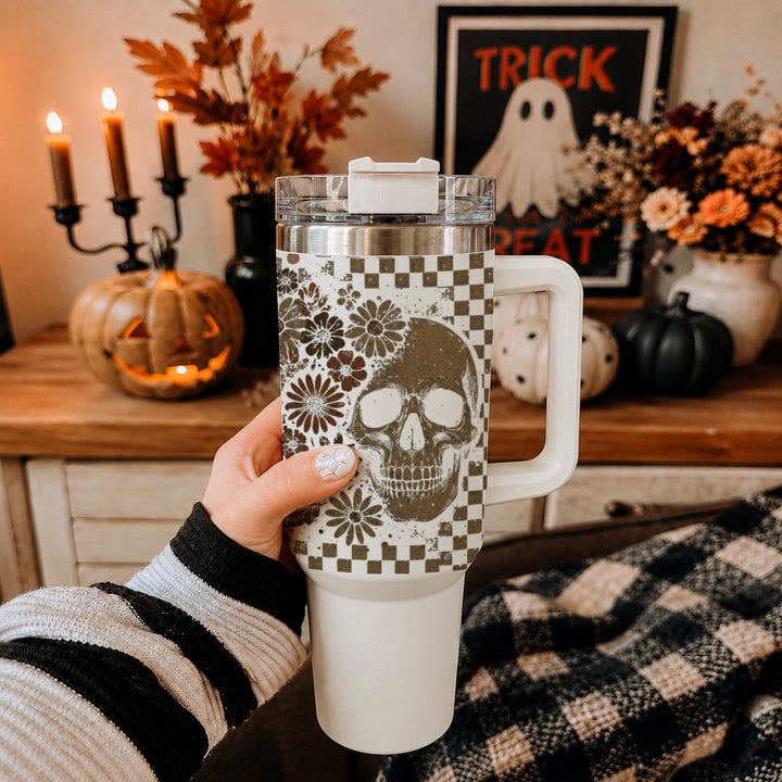 Retro Ghost Skull Tumbler 40oz Halloween Handle Lid Straw Great Gift for Friends