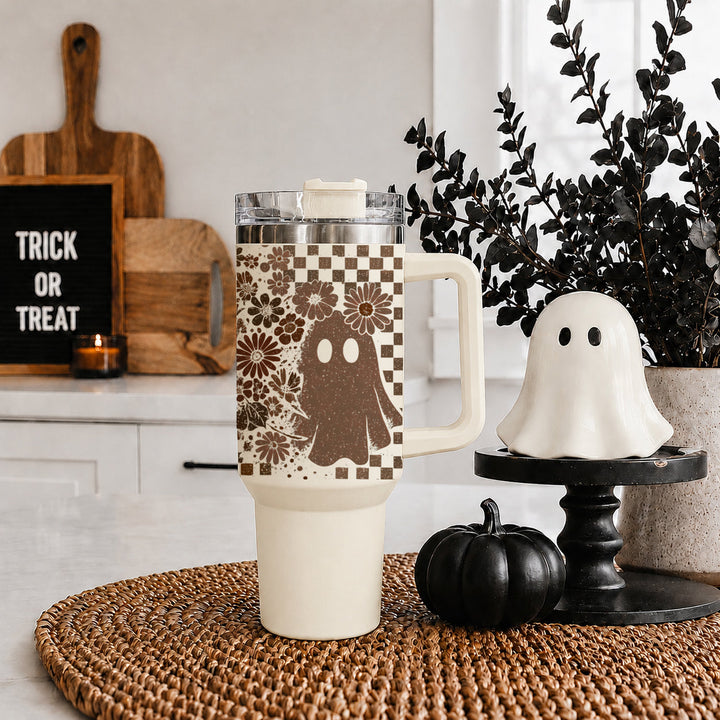 Retro Ghost Skull Tumbler 40oz Halloween Handle Lid Straw Great Gift for Friends