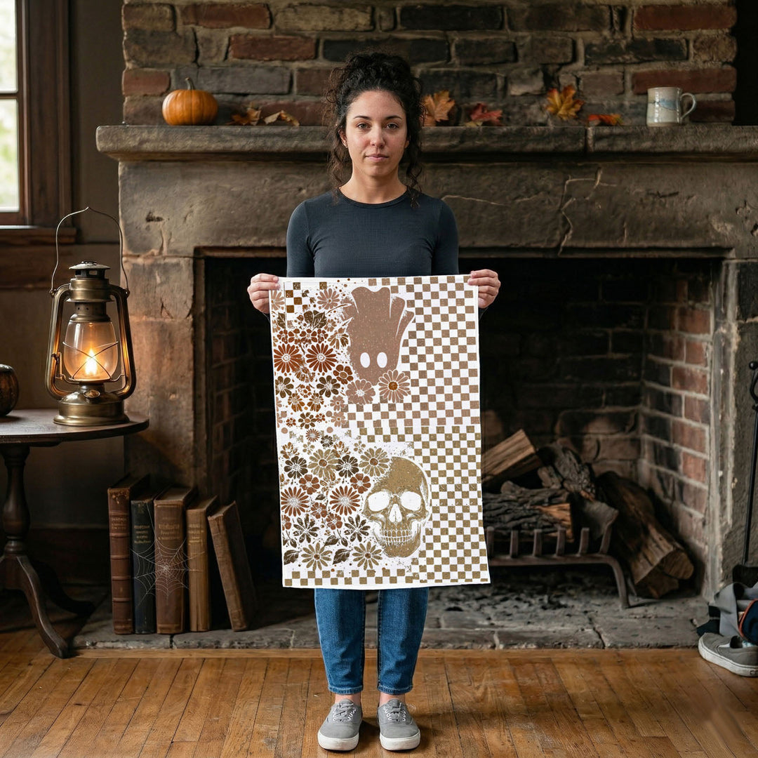 Retro Halloween Ghost Skull Kitchen Tea Towel Spooky Decor Fun Gift for Friends