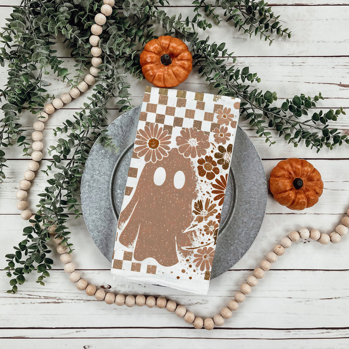 Retro Halloween Ghost Skull Kitchen Tea Towel Spooky Decor Fun Gift for Friends