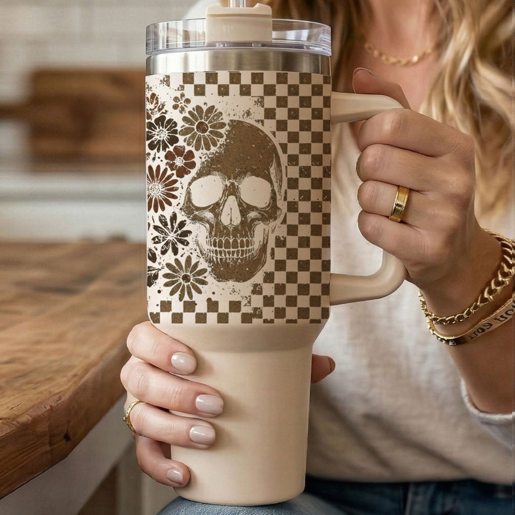 Retro Ghost Skull Tumbler 40oz Halloween Handle Lid Straw Great Gift for Friends