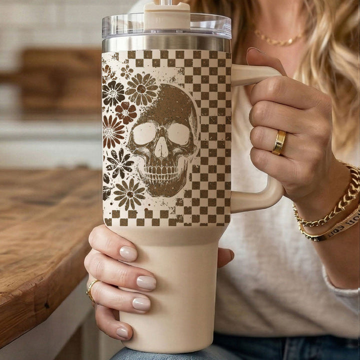 Retro Ghost Skull Tumbler 40oz Halloween Handle Lid Straw Great Gift for Friends