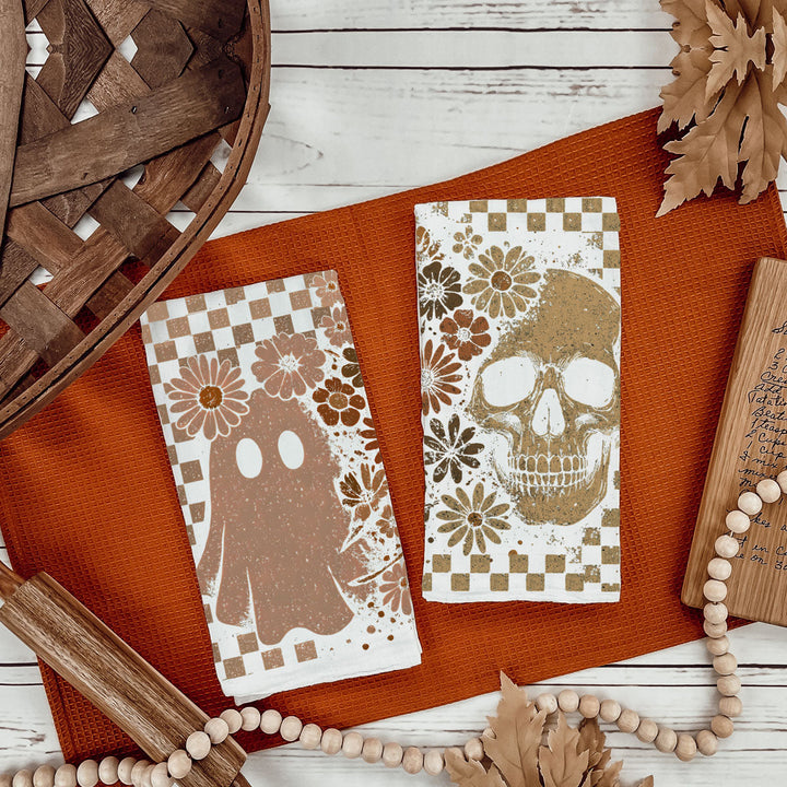 Retro Halloween Ghost Skull Kitchen Tea Towel Spooky Decor Fun Gift for Friends