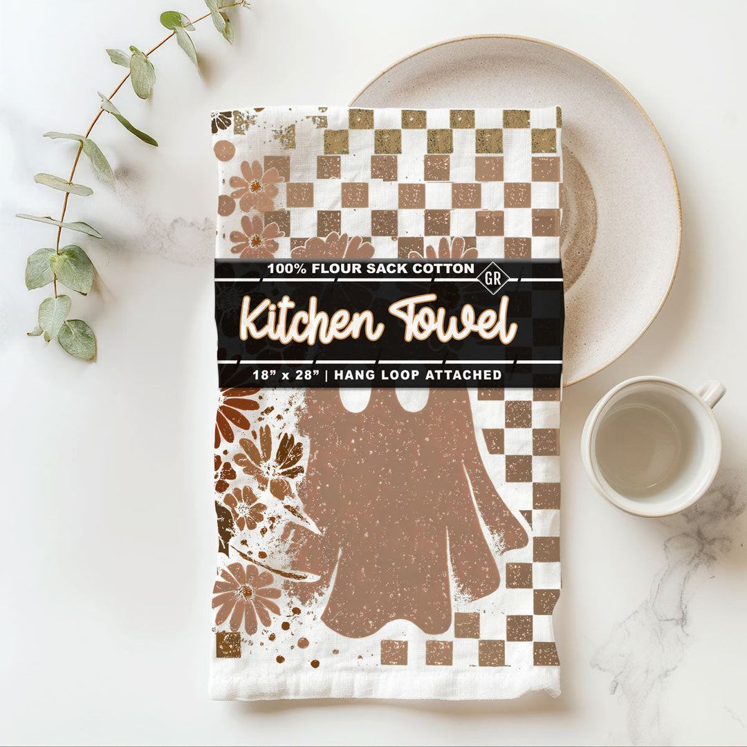 Retro Halloween Ghost Skull Kitchen Tea Towel Spooky Decor Fun Gift for Friends