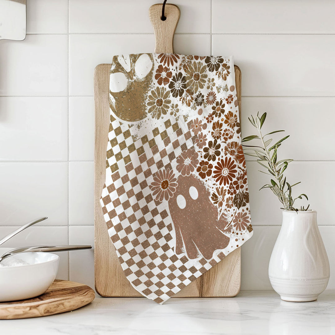 Retro Halloween Ghost Skull Kitchen Tea Towel Spooky Decor Fun Gift for Friends