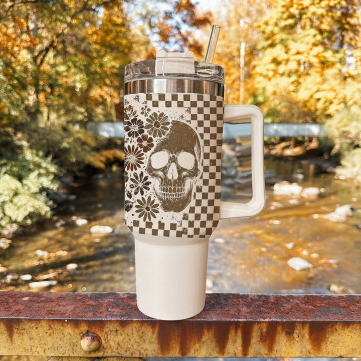 Retro Ghost Skull Tumbler 40oz Halloween Handle Lid Straw Great Gift for Friends