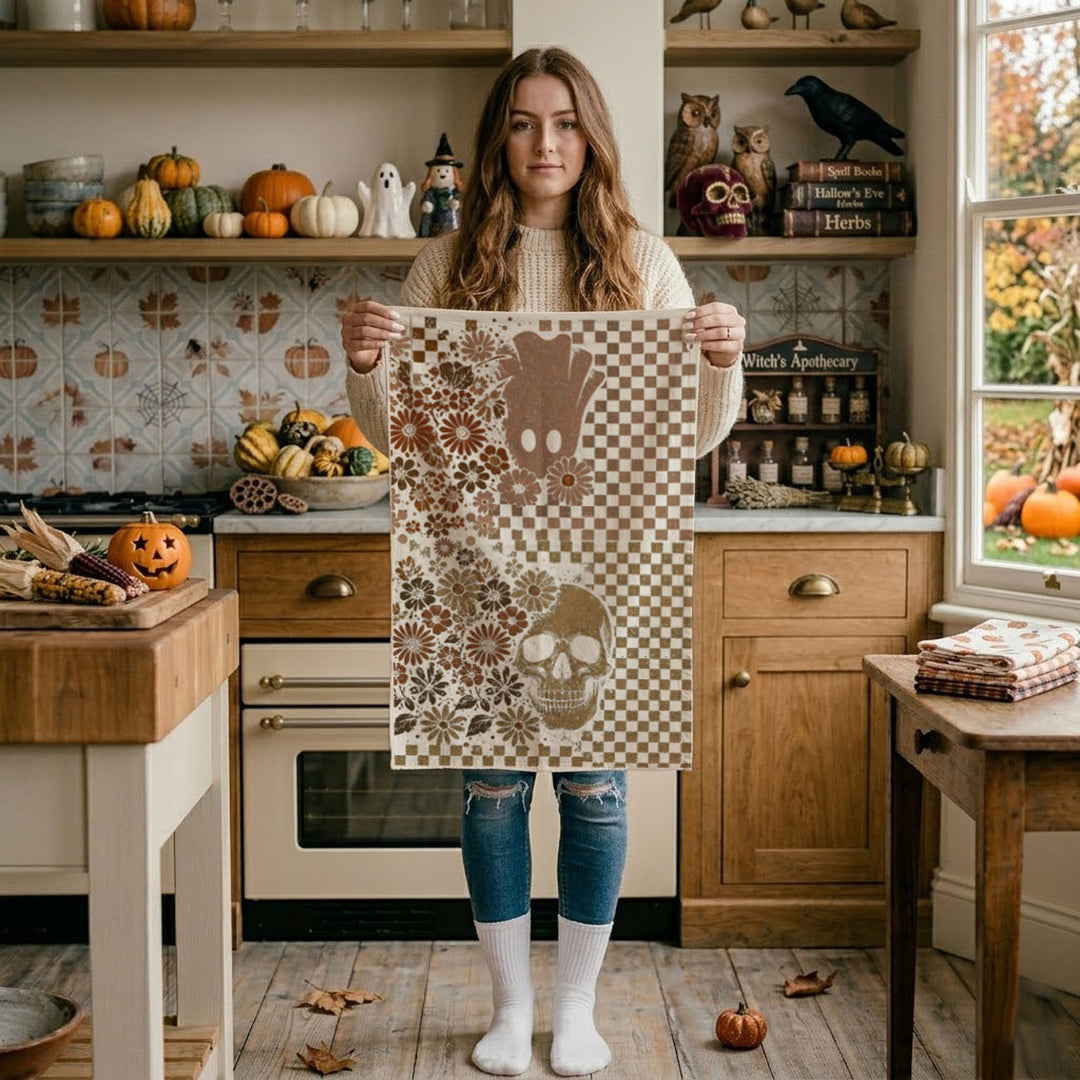Retro Halloween Ghost Skull Kitchen Tea Towel Spooky Decor Fun Gift for Friends