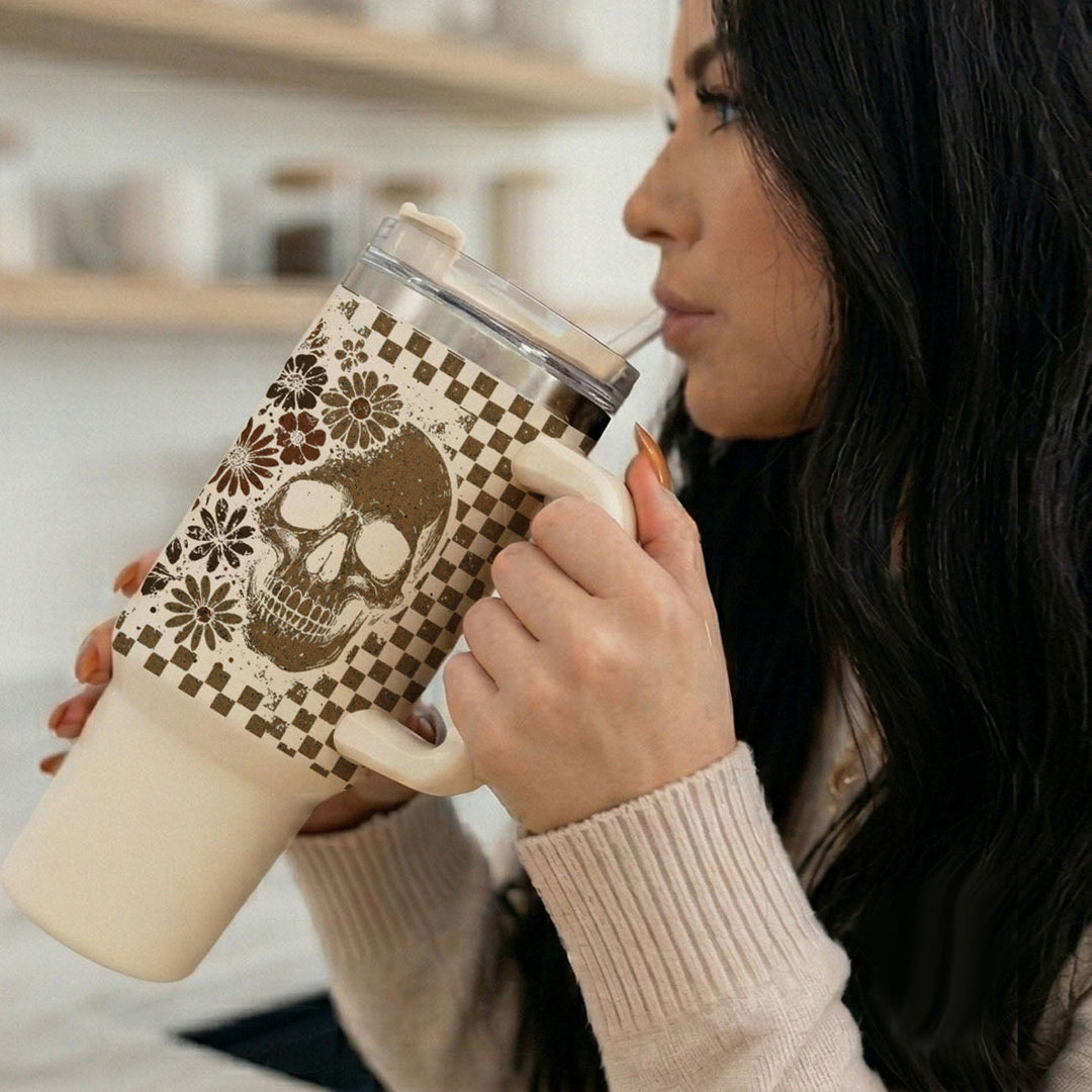 Retro Ghost Skull Tumbler 40oz Halloween Handle Lid Straw Great Gift for Friends