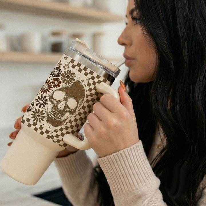 Retro Ghost Skull Tumbler 40oz Halloween Handle Lid Straw Great Gift for Friends