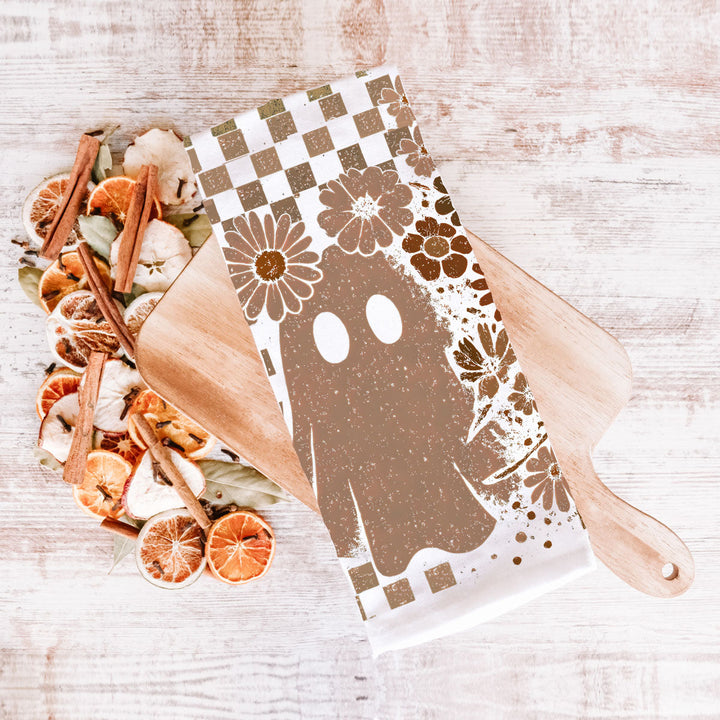 Retro Halloween Ghost Skull Kitchen Tea Towel Spooky Decor Fun Gift for Friends