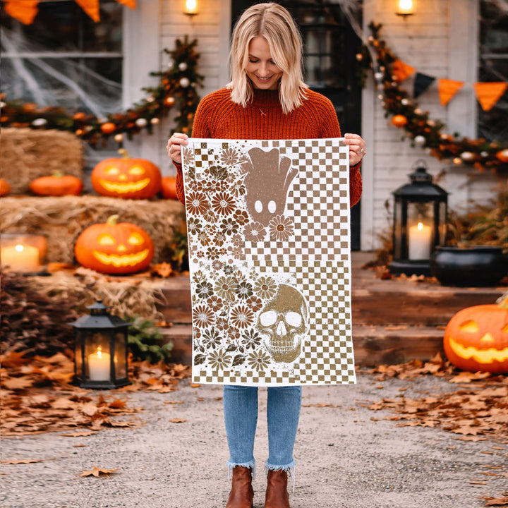 Retro Halloween Ghost Skull Kitchen Tea Towel Spooky Decor Fun Gift for Friends