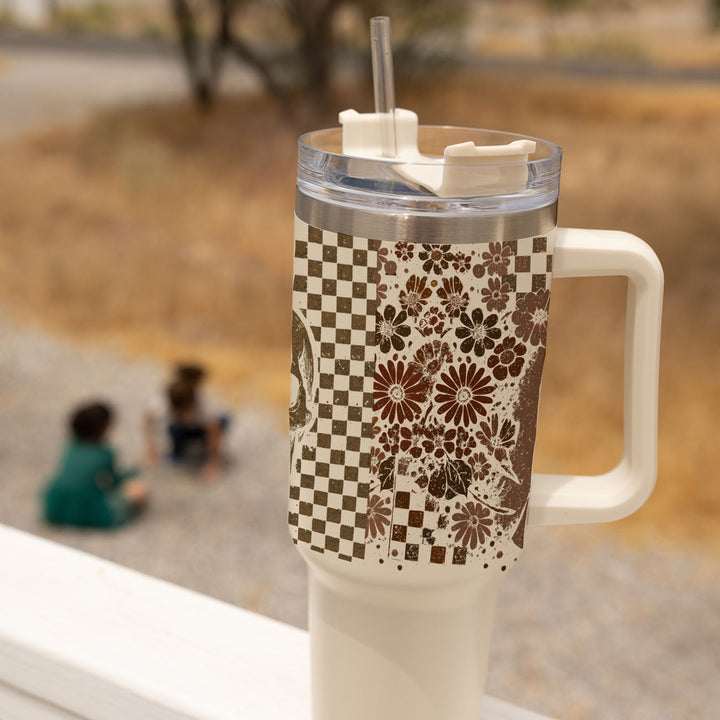Retro Ghost Skull Tumbler 40oz Halloween Handle Lid Straw Great Gift for Friends