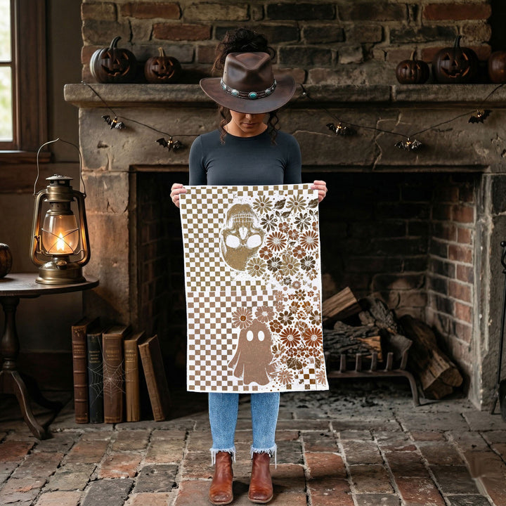 Retro Halloween Ghost Skull Kitchen Tea Towel Spooky Decor Fun Gift for Friends