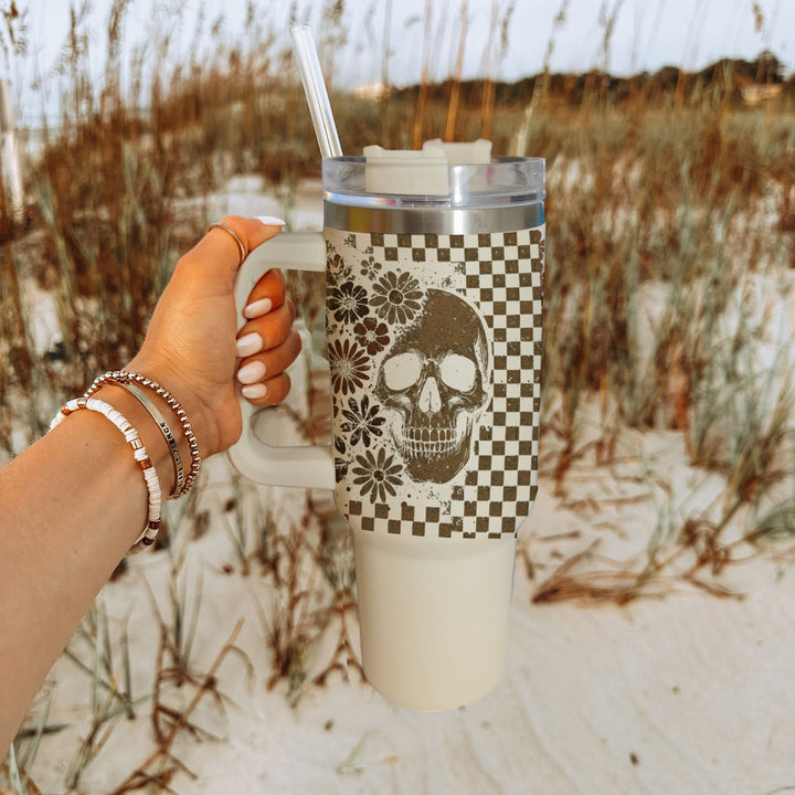 Retro Ghost Skull Tumbler 40oz Halloween Handle Lid Straw Great Gift for Friends