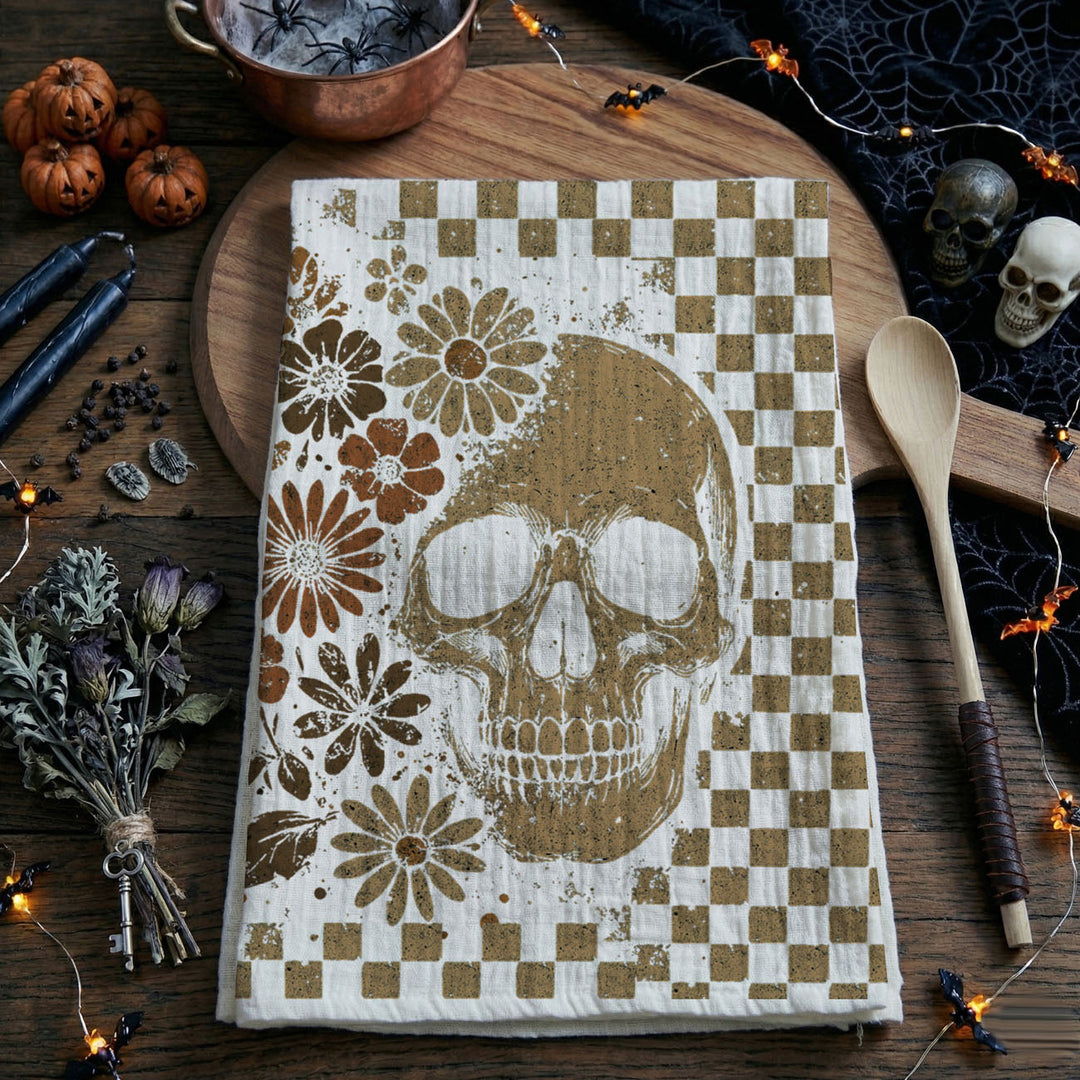 Retro Halloween Ghost Skull Kitchen Tea Towel Spooky Decor Fun Gift for Friends