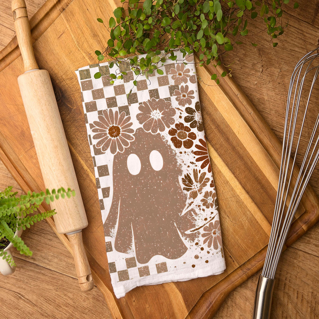 Retro Halloween Ghost Skull Kitchen Tea Towel Spooky Decor Fun Gift for Friends
