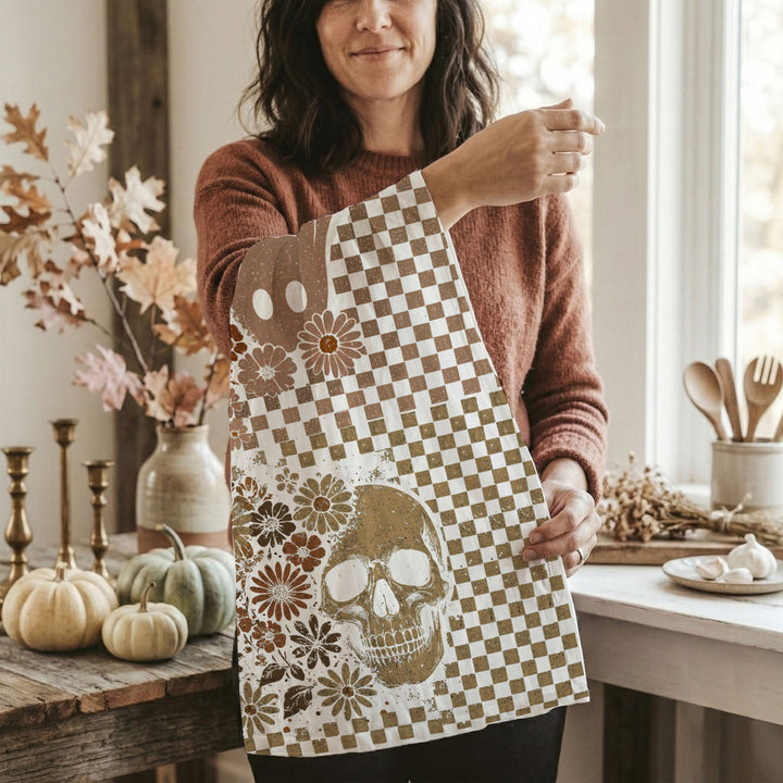 Retro Halloween Ghost Skull Kitchen Tea Towel Spooky Decor Fun Gift for Friends