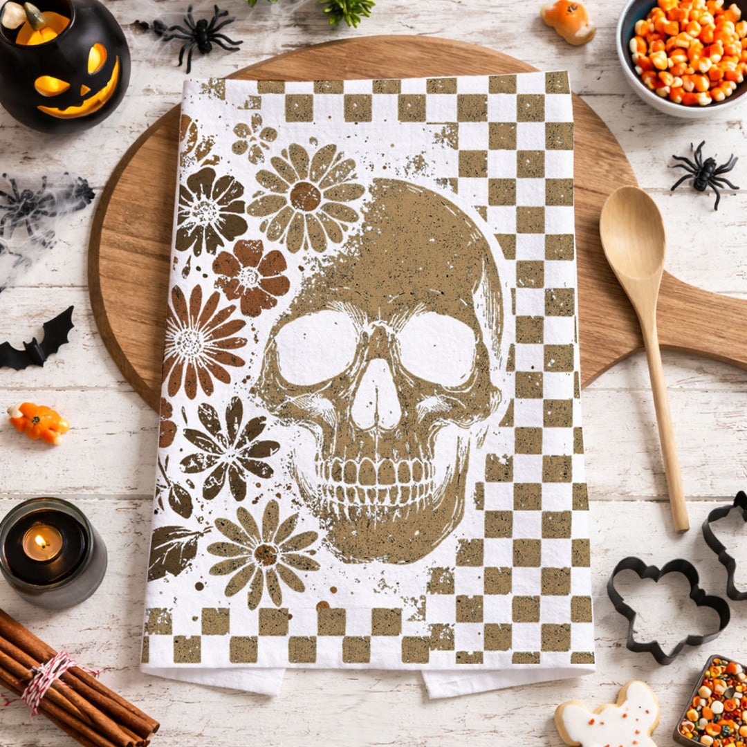 Retro Halloween Ghost Skull Kitchen Tea Towel Spooky Decor Fun Gift for Friends