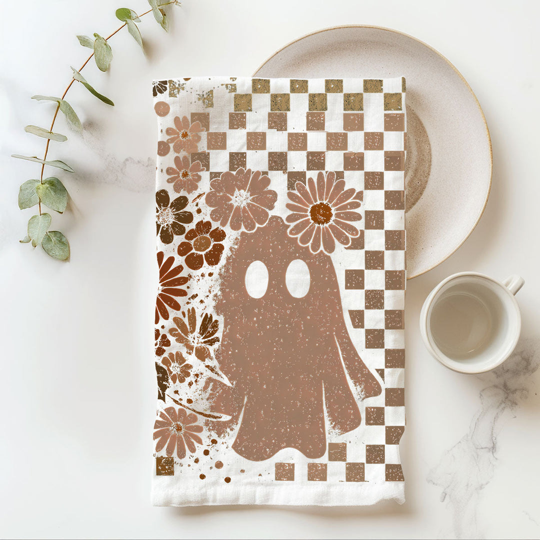 Retro Halloween Ghost Skull Kitchen Tea Towel Spooky Decor Fun Gift for Friends
