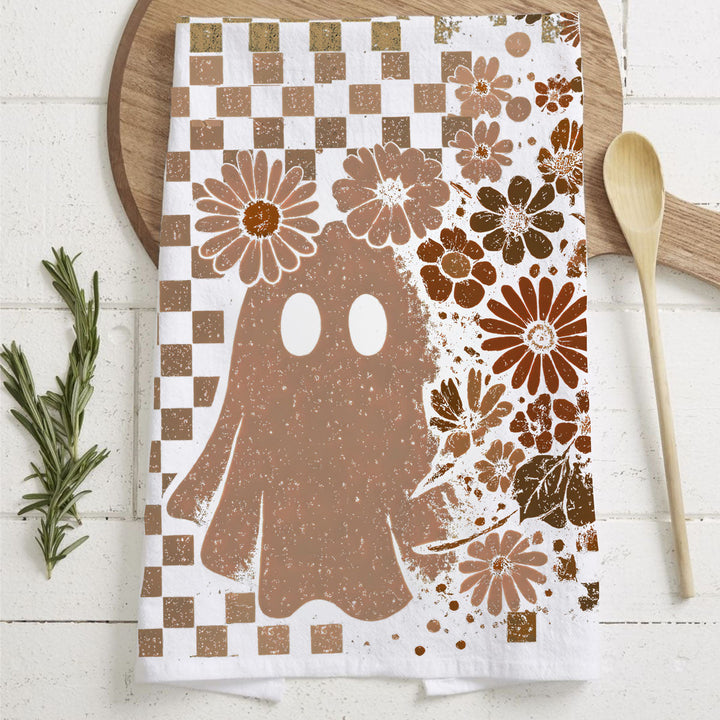 Retro Halloween Ghost Skull Kitchen Tea Towel Spooky Decor Fun Gift for Friends