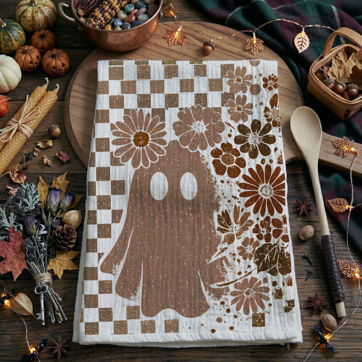 Retro Halloween Ghost Skull Kitchen Tea Towel Spooky Decor Fun Gift for Friends