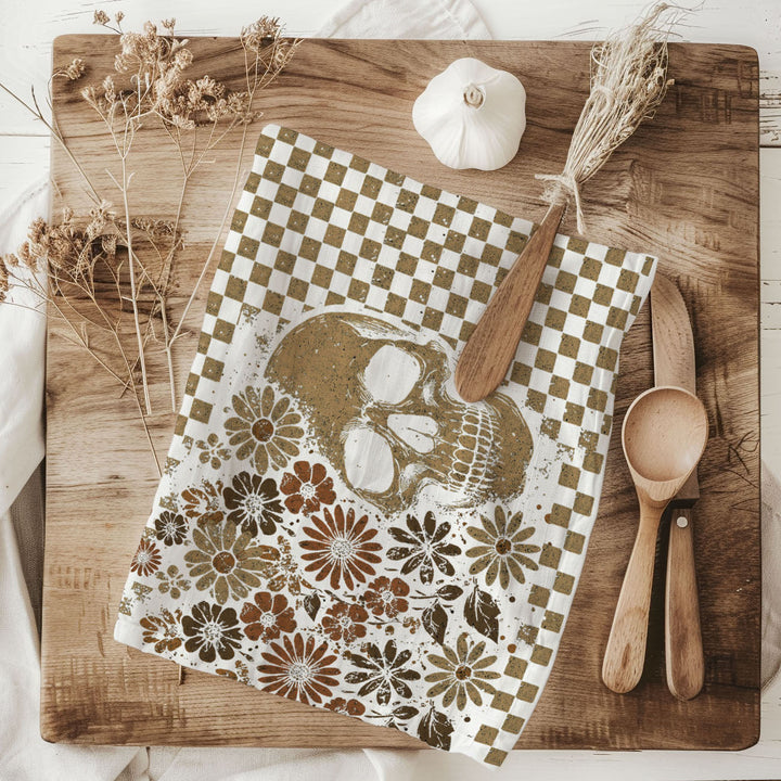 Retro Halloween Ghost Skull Kitchen Tea Towel Spooky Decor Fun Gift for Friends