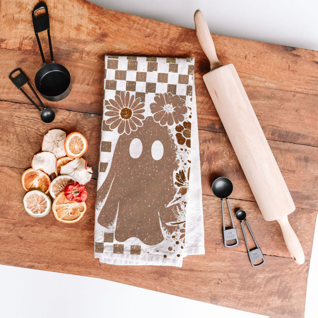 Retro Halloween Ghost Skull Kitchen Tea Towel Spooky Decor Fun Gift for Friends