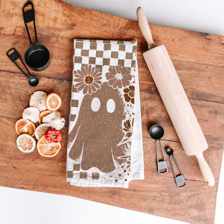 Retro Halloween Ghost Skull Kitchen Tea Towel Spooky Decor Fun Gift for Friends