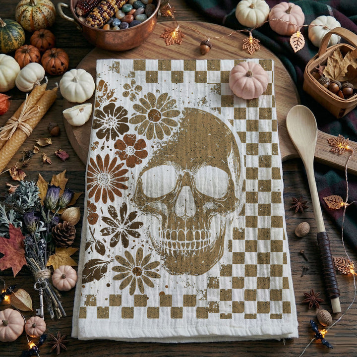Retro Halloween Ghost Skull Kitchen Tea Towel Spooky Decor Fun Gift for Friends